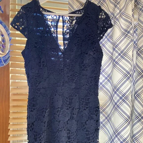 Soieblu Sheer Lace Dress Blue Embroidered Lace Purchased On Modcloth Size M - Picture 2 of 6